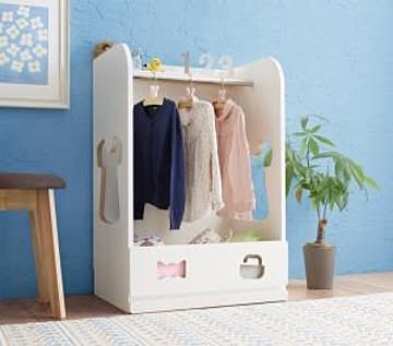 子供用家具 キッズファニチャー 落書きが消せる ホワイトキッズ収納シリーズ ハンガーラック 女の子向け
