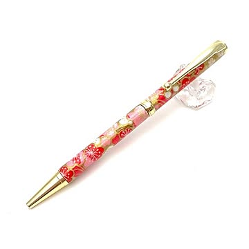 日本製 ハンドメイド ボールペン/文房具 【梅と流水 桃色】 クロスタイプ 芯：0.7mm 美濃和紙 友禅紙 文具 オフィス用品