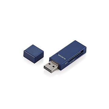 (まとめ) エレコム カードリーダー SD microSD対応 直挿し スティックタイプ キャップ付 ブルー MR-D205BU 【×2セット】
