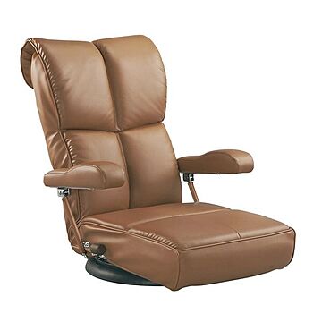 日本製 スーパーソフトレザー座椅子 響 ブラウン 幅62cm 13段リクライニング 座面360度回転 肘付き 完成品