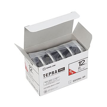 (まとめ）キングジム テプラ PRO テープカートリッジ ロングタイプ 12mm 白/黒文字 SS12KL-5P 1パック(5個)【×3セット】
