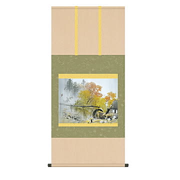 掛け軸 彩雨 川合玉堂 54.5x115cm 三幸