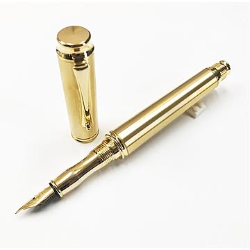 金属 万年筆/文房具 【真鍮 ゴールドカラー】 日本製 中太字 文具 オフィス用品 ステーショナリー『Metal Pen』