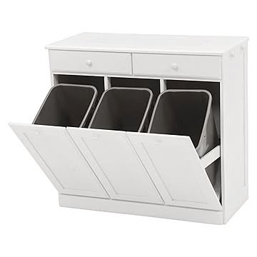 キッチン用 木製ダストボックス 25Lペール3個付 キャスター付 約幅87cm ホワイトウォッシュ