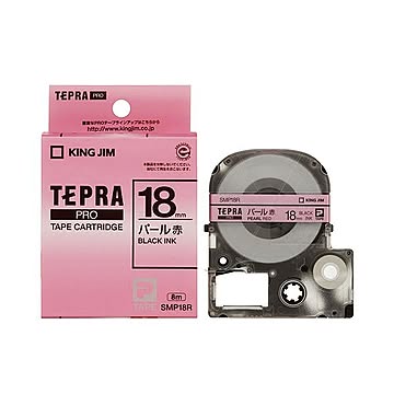 (まとめ) キングジム テプラ PRO テープカートリッジ カラーラベル（パール） 18mm 赤／黒文字 SMP18R 1個 【×10セット】