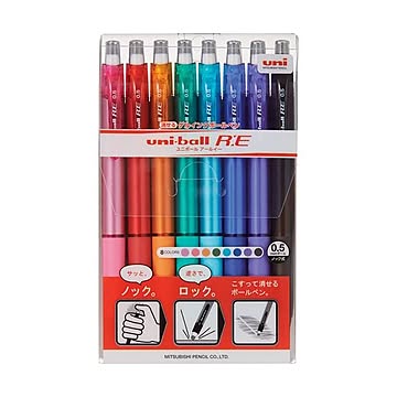 (まとめ) 三菱鉛筆 消せる ゲルインクボールペンユニボールR：E 0.5mm 8色（各色1本） URN180058C 1パック 【×10セット】