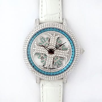 アンコキーヌ ネオ 40mm バイカラー ミニクロス シルバーベゼル インナーベゼルブルー ホワイトベルト アルバ 正規品（腕時計・グルグル時計）