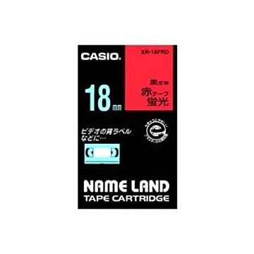 （まとめ）カシオ CASIO 蛍光テープ XR-18FRD 赤に黒文字 18mm×3セット