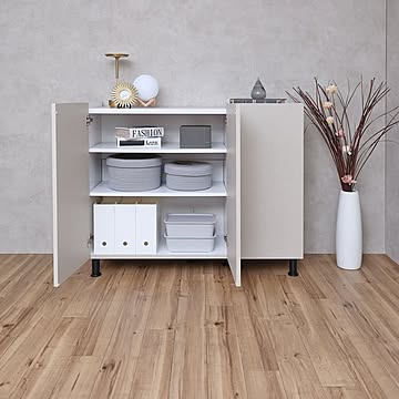 キャビネット 3列 塗り壁調 収納家具 扉 幅約105cm 組立家具 木製 日本製 MD-8511T
