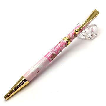 日本製 美濃和紙（友禅紙） ハンドメイドボールペン うさぎ市松／桃色