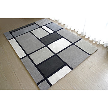 モザイク ウール100％　ハンドメイドラグ　140×200cm　グレー