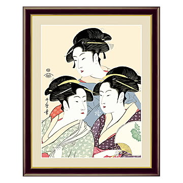 アート 額絵 寛政の三美人 喜多川 歌麿 本紙サイズ F4(約31x23cm) 額サイズ 42x34cm 三幸