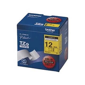 TZeテープ（ラミネートテープ） ピータッチ専用テープ（バリューパック） 黄（黒文字） 12mm 5個入