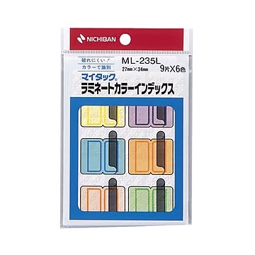 (まとめ) ニチバン マイタック ラミネートカラーインデックス 保護フィルム付 大 27×34mm 6色 ML-235L 1パック(54片：各色9片)  【×100セット】