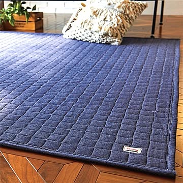 Denimy デニム風 ラグマット 正方形 約185cm×185cm ネイビー 洗える 折りたたみ ホットカーペット可