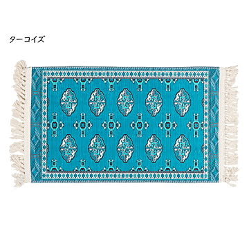 萩原 トルクメン風 玄関マット 約45×75cm ターコイズ