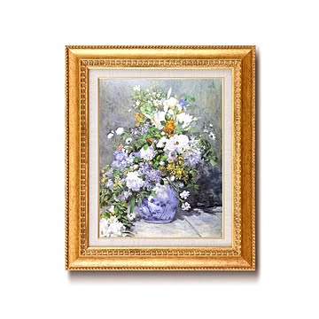 【世界の名画】名画額縁 複製画 絵画額 ■ ルノワール名画額Ｆ６金「花瓶の花」 ひも付き