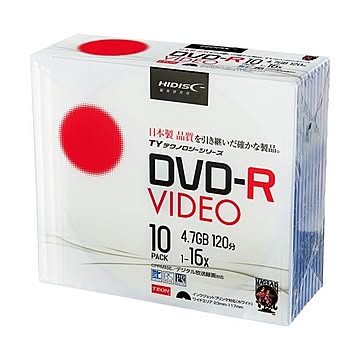 （まとめ）ハイディスク 録画用DVD-R 120分16倍速 ホワイトワイドプリンタブル 5mmスリムケース TYDR12JCP10SC 1パック(10枚) 【×5セット】
