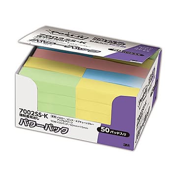 （まとめ） 3M ポスト・イット 強粘着パワーパック 見出し 50×15mm パステルカラー 4色混色 7002SS-K 1パック（50冊） 【×3セット】