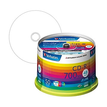 （まとめ） バーベイタム データ用CD-R 700MB ホワイトワイドプリンターブル スピンドルケース SR80SP50V1 1パック（50枚） 【×2セット】