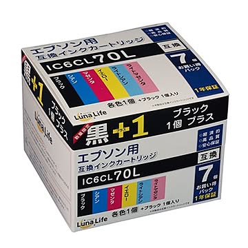 （まとめ）ワールドビジネスサプライ Luna Life エプソン用 互換インクカートリッジ IC6CL70L ブラック1本おまけ付き 7本パック×2セット