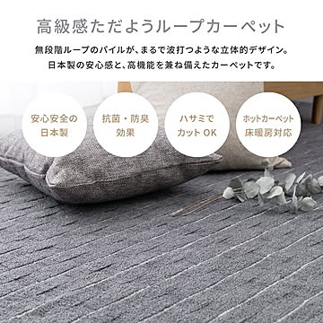 萩原 メテオ 抗菌カーペット 敷き詰めラグ グレー 江戸間4.5畳