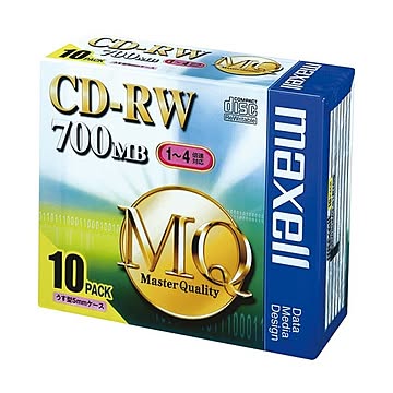 （まとめ）マクセル データ用CD-RW 700MB4倍速 ブランドシルバー 5mmスリムケース CDRW80MQ.S1P10S 1パック（10枚）【×5セット】