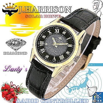 J.HARRISON 4石天然ダイヤモンド付・ソーラー電波時計 JH-085LGB 管理No. 4582263141073
