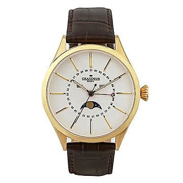 GRANDEUR グランドールプラス クラシカヴィンテージなムーンフェイスメンズ革ベルトウォッチ GRP011G1