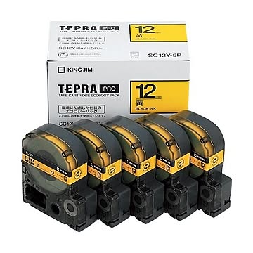 (まとめ）キングジム テプラ PRO テープカートリッジ パステル 12mm 黄/黒文字 SC12Y-5P 1パック(5個)【×3セット】