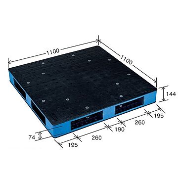 岐阜プラスチック工業 カラープラスチックパレット HB-R4・1111SC ブラック／ブルー 両面使用 1100×1100mm【代引不可】