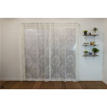 植物柄 レースカーテン 【幅100cm×丈133cm ホワイト 1枚入】 オパールプリント 『クッカボイル』【代引不可】