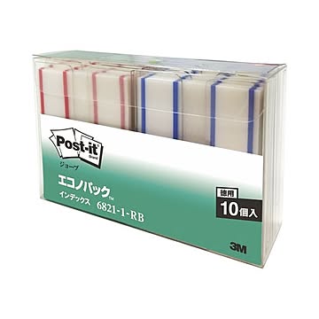 (まとめ) 3M ポストイット ジョーブ エコノパック インデックス（記入用） 44×23mm レッド・ブルー 6821-1-RB 1パック（20個：各色10個）  【×5セット】