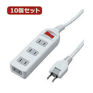 YAZAWA 10個セット 耐トラシャッター 集中スイッチ付タップ4個口 Y02S413WHX10 管理No. 4560352867356