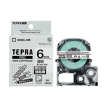 (まとめ) キングジム テプラ PRO テープカートリッジ 強粘着 6mm 透明／黒文字 ST6KW 1個 【×10セット】