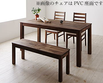 総無垢材ワイドダイニング Cursus テーブル＋チェア2脚＋ベンチ1脚 W160 ウォールナットブラウン
