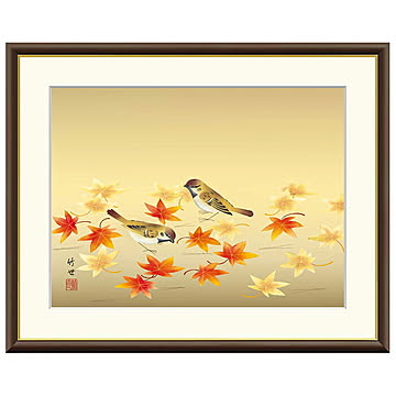 額絵 紅葉に小鳥 田村竹世 52x42cm 三幸