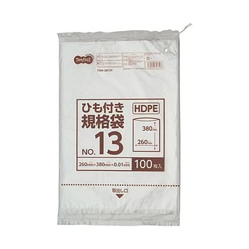 （まとめ）TANOSEE HDPE規格袋 紐あり13号 ヨコ260×タテ380×厚み0.01mm 1パック（100枚）【×20セット】