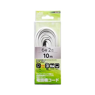 （まとめ） ミヨシ 電話用モジュラーコード 6極2芯 白 10m DC-210／WH 【×5セット】