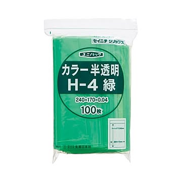 (まとめ) セイニチ チャック付袋 ユニパックカラー 半透明 ヨコ170×タテ240×厚み0.04mm 緑 H-4ミドリ 1パック(100枚) ×5セット