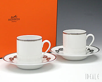 エルメス シェーヌダンクルプラチナ 4117 コーヒーカップ＆ソーサー 2P(ペア)