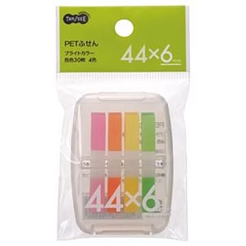 （まとめ） TANOSEE PETふせん ケース付 44×6mm ブライトカラー4色 1セット 【×40セット】