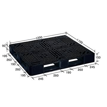 岐阜プラスチック工業 プラスチックパレット J-D4・1211 片面使用ブラック 1200×1100ｍｍ【代引不可】