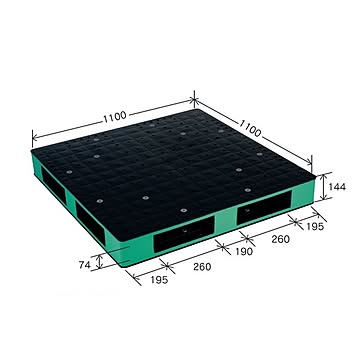 岐阜プラスチック工業 カラープラスチックパレット HB-R4・1111SC ブラック／グリーン 両面使用 1100×1100mm【代引不可】