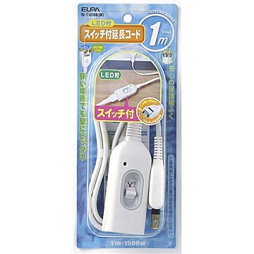 （まとめ） ELPA スイッチ付延長コード 1m W-S1010B（W） 【×5セット】