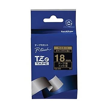 （まとめ）ブラザー ピータッチ TZeテープラミネートテープ 18mm 黒/金文字 TZE-344 1個【×10セット】