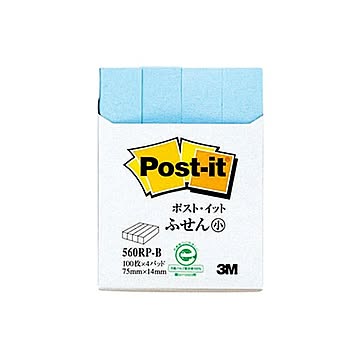 （まとめ） 3M ポストイット ふせん小 再生紙スタンダードカラー 75×14mm ブルー 560RP-B 1パック（4冊） 【×15セット】