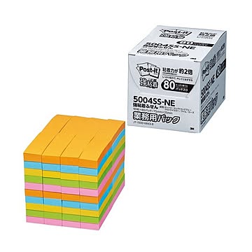 (まとめ）3M ポスト・イット 強粘着ふせん業務用パック 75×25mm ネオンカラー5色 5004SS-NE 1パック（80冊）【×3セット】