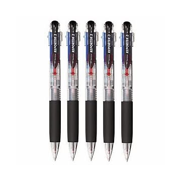 (まとめ) トンボ鉛筆 3色油性ボールペン リポーター3 0.7mm （軸色 透明） 業務用パック BC-TRC205P 1箱（5本） 【×10セット】