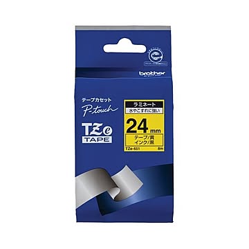 (まとめ) ブラザー BROTHER ピータッチ TZeテープ ラミネートテープ 24mm 黄／黒文字 TZE-651 1個 【×10セット】